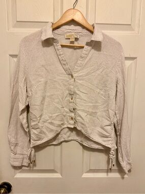 Michael Kors Cream Striped Button-Front Women's Top